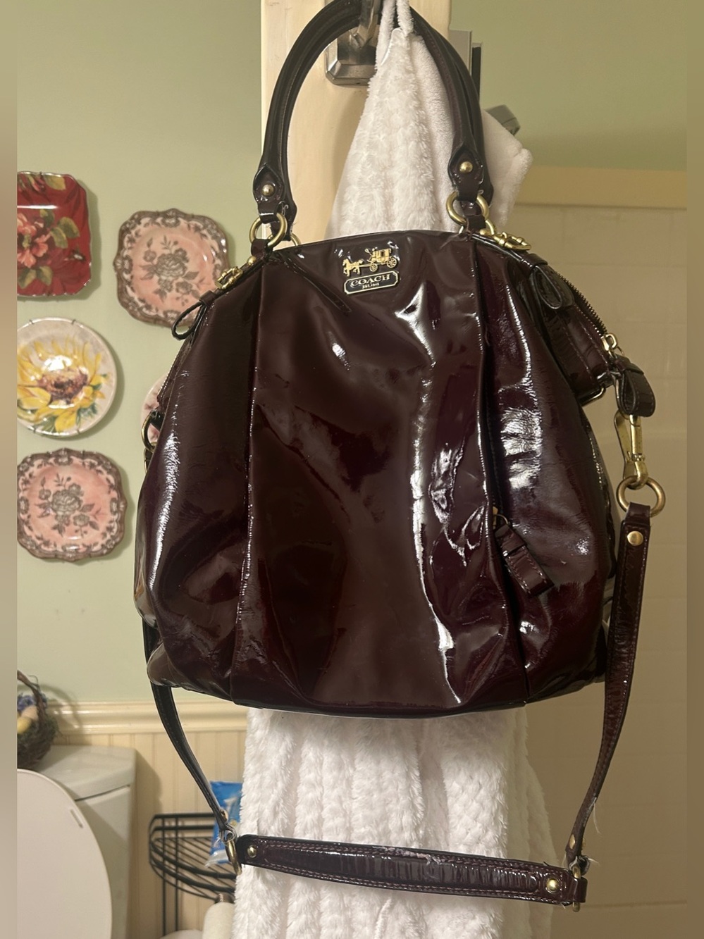 Coach Patent Leather Satchel - Dark Purple
